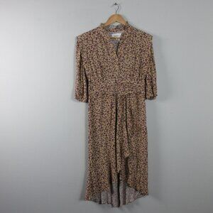Floral Midi Dress in Mauve and Beige